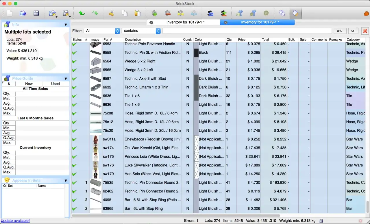 BrickStock Inventory view